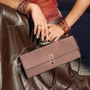 Worthington chocolate brown satin finish baguette top handle crossbody clutch